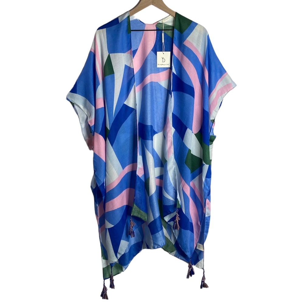 Do everything in love Blue Pink Green Abstract Kimono Top